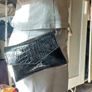 Black Croc Patent Leather Shoulder Bag / Envelope Clutch with Silver Chain Image 8