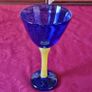 Murano Style Cobalt Blue And Yellow Glass Stemmed Goblet Image 9