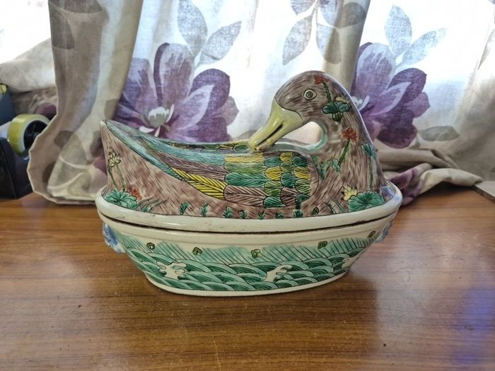 Antique Chinese Tureen Famille Verte Porcelain Duck
