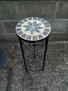 Black metal design Plant stand with mosaic style tiles