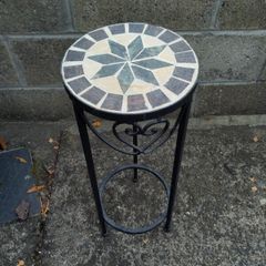 Black metal design Plant stand with mosaic style tiles
