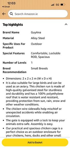 Galvanised steel walk-in chicken cage 2x2x1.92m