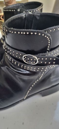 LK BENNETT black Hi-shine studded ankle boots Sz 40 (Fit 7UK)  - Rrp 229 (New)