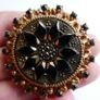 Antique Beautiful Florenza Goldtone Gilt Jet Art Brooch Pin Image 10