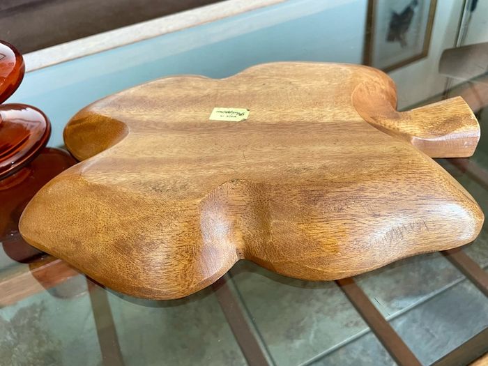 Vintage Teak Wood Serving Butterfly Leaf Shaped Bowl Two Section Tray