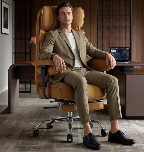 Big and Tall Office Chair 200kg, Heavy Duty Fabric Executive Desk Chair with Footrest, High Back Ergonomic Computer Chair, Reclining Home Office Chair with Thick Padding, Yellow