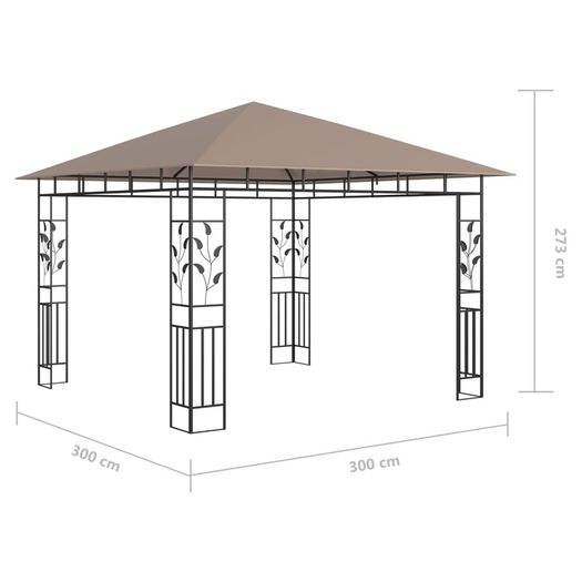 Gazebo with Mosquito Net and String Lights 3x3x2.73 m Taupe 180 g/m Sq