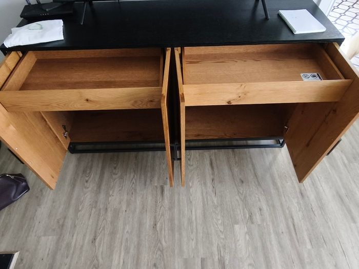 Oak cabinet with oak coffee table