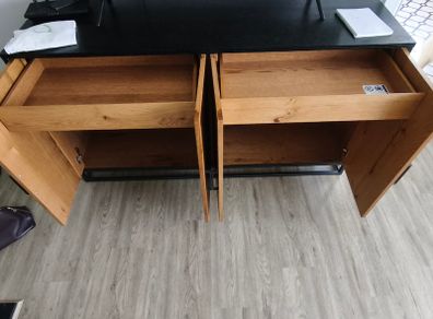 Oak cabinet with oak coffee table