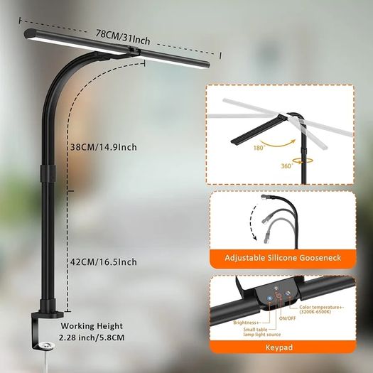 LED Desk Lamp for Study,24W Double Head Desk Lamps Office,Eye Protection Desk Light with Clamp,25 Lighting Modes,Monitor Light Bar for Study/Working/Computer/Reading/Workbench/Painting