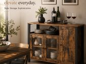 Industrial Storage Cabinet with Glass Doors Rustic Sideboard