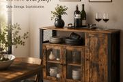 Industrial Storage Cabinet with Glass Doors Rustic Sideboard