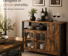 Industrial Storage Cabinet with Glass Doors Rustic Sideboard