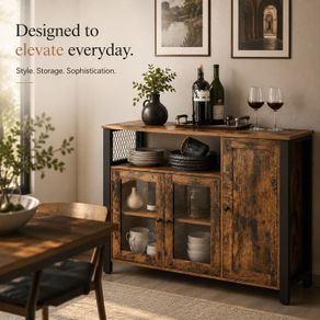 Industrial Storage Cabinet with Glass Doors Rustic Sideboard
