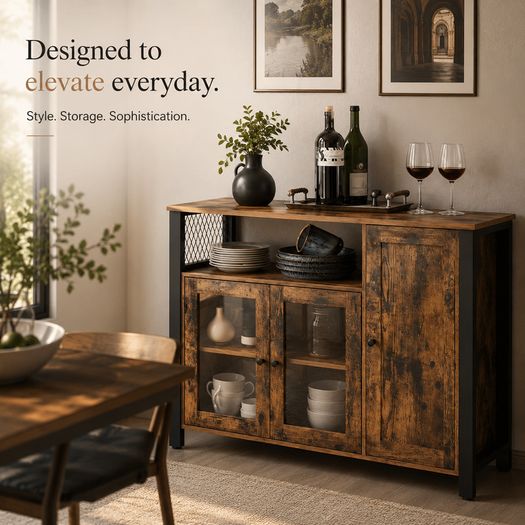 Kitchen Sideboard Storage Cabinet With Glass Doors Rustic Industrial Furniture