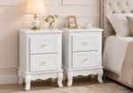 Set of 2 White Bedside Tables with Drawers Elegant Wooden Nightstands for Bedroom, Hallway & Living Room