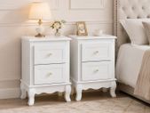 Set of 2 White Bedside Tables with Drawers Elegant Wooden Nightstands for Bedroom, Hallway & Living Room