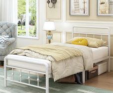 Single Bed Frame 3ft with Headboard and Footboard, Single Metal Bed Frame 46 cm High with Steel Slats Support, Noise Free, Easy Assembly, White