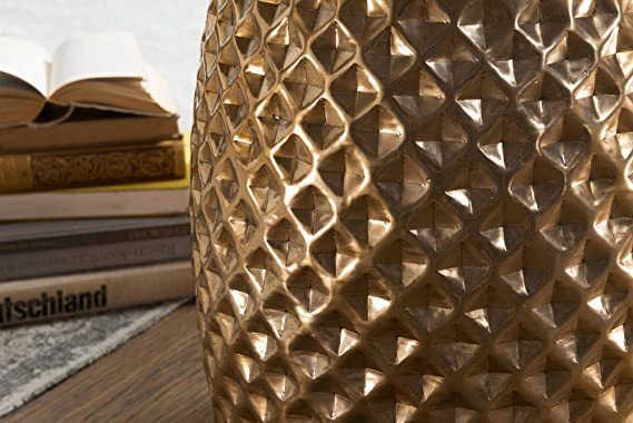 Side Table 32 x 42 x 32 cm Aluminium Oriental Round Flat Hammered Metal Design Living Room Table Modern Shelf Table Indian Telephone Table Small