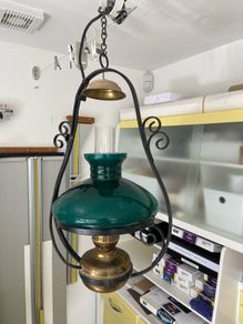 Period Glass Oil Lamp Wired for bulb