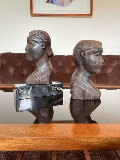 Pair of Vintage Mid Century African Art Hardwood Bust Carvings