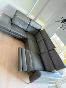 Grey Leather RHF Corner Chaise with Electric Recliner - Vancouver from EZ living (NO Delivery!)