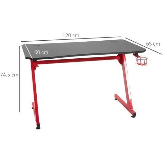 Gaming Desk Steel Frame w/ Cup Headphone Holder Adjustable Feet Red (FREE POSTAGE)