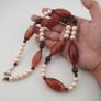 Vintage African Carnelian Statement Necklace with Genuine Pearls & Green Jade Beads Image 5