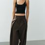 Fab Zara Dark Brown Barrel Trousers  Size XL UK 14 Image 2