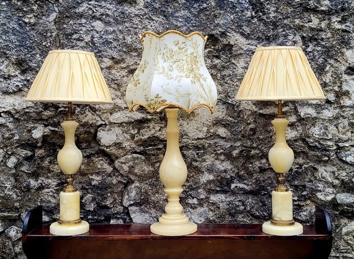Mid-century trio of 26" alabaster lamps