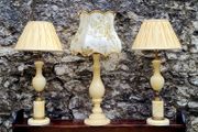 Mid-century trio of 26" alabaster lamps