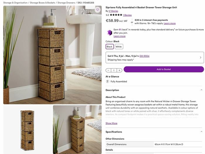 4 drawer tower seagrass