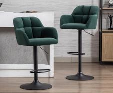 Bar Stools Set of 2 Velvet Adjustable Height 360 Rotatable