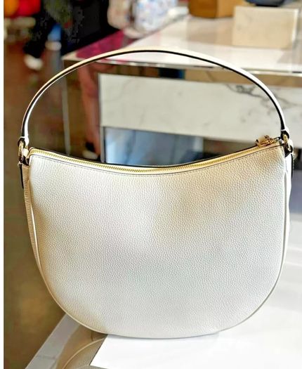 Unwanted gift Michael Kors Dover Lg Half-moon Hobo Pebbled Leather Shoulder Bag Light Cream