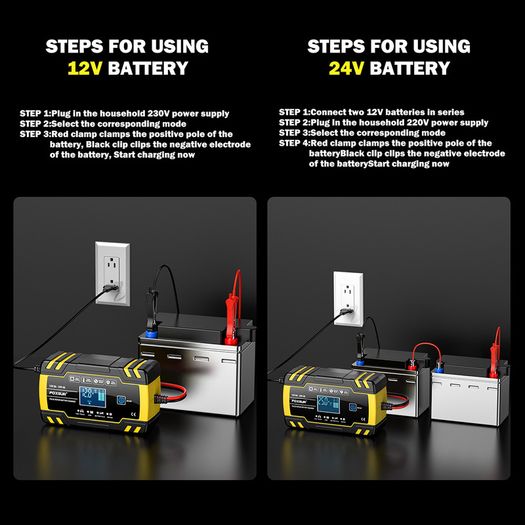 FOXSUR FBC122408D Car Battery Charger,12V/24V 8A 4A Intelligent Automatic Battery Charger for Car