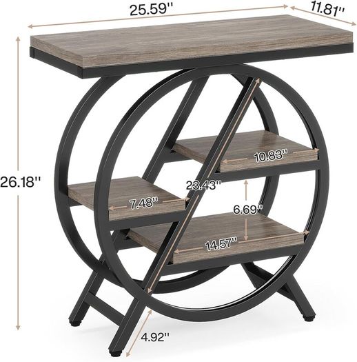 Industrial Side Table 3-Tier Narrow Side Table with Storage Space Metal Frame