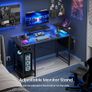 Gaming Desk with LED Lights Power Outlets Reversible Computer Storage Shelves Small corner for Home Office Study 100x50cm Black Image 3