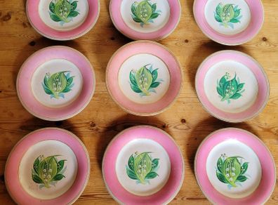Antique handpainted Lily of the valley porcelain dessert service