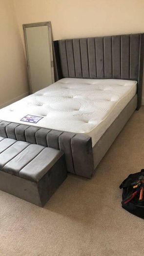 Ottoman Upholstered Bed, Double Bed with Hydraulic Lifting Bar, Height Adjustable Padded Headboard, Metal Slatted Frame, Youth Bed, Adult Bed