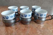 Antique Seltmann Weiden Bavaria set of 6 espresso cups with pewter holders