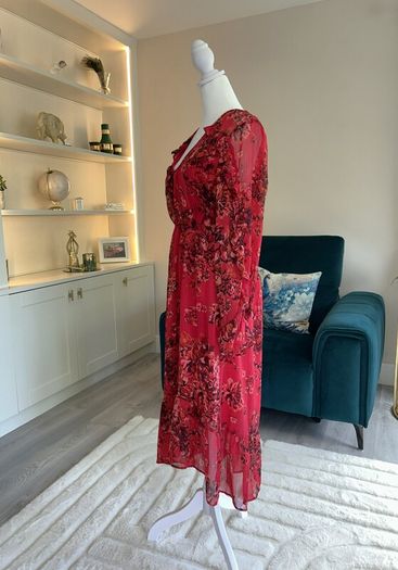 Ladies Red Floral Chiffon Dress with Slip from Primark