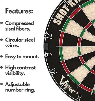NEW SALE | Bristle Steel Tip Dartboard Set with Staple-Free Bullseye, Galvanized Metal Radial Spider Wire Includes 6 Darts, Black, 17.75 inch