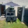 rattan effect garden table and chair and parasol Image 6