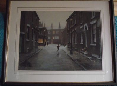 Marc Grimshaw - Original Pastel of - Children In A Rainy Street - Signed
