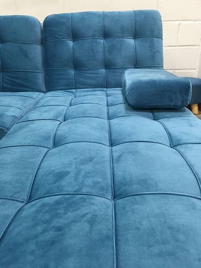 Blue Chic Corner Sofa Bed with Chaise Longue