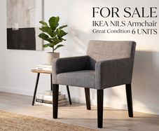 6 x IKEA NILS dining chairs with armrests in grey with black legs