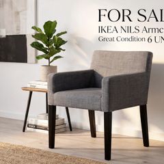 6 x IKEA NILS dining chairs with armrests in grey with black legs