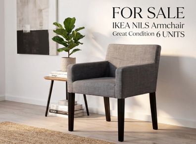 6 x IKEA NILS dining chairs with armrests in grey with black legs