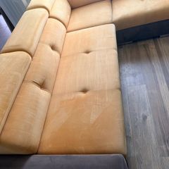 Corner Sofa Bed  Mustard Gold, Recently Cleaned, with Bedding Storage Box