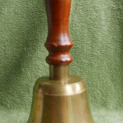 Vintage Solid Brass School Bell: Loud Ringing, Wood Handle, 10 Inch